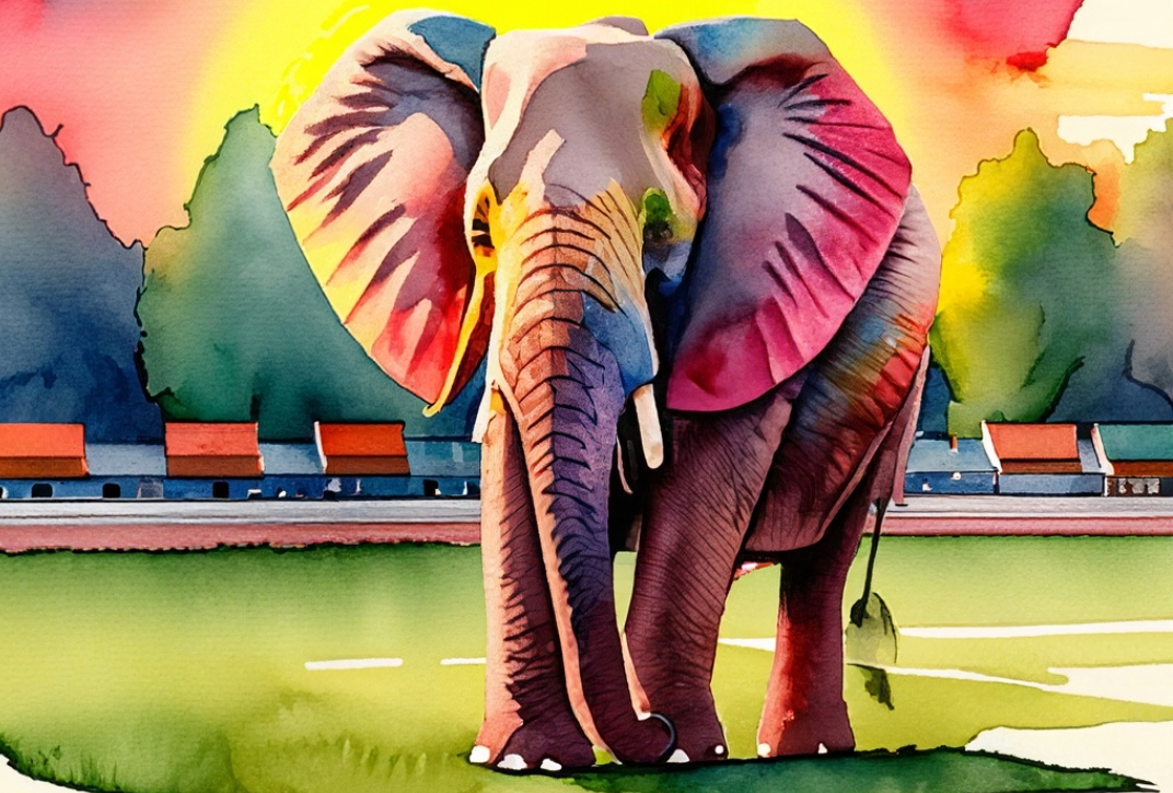 Elephant in Watercolor on College Campus